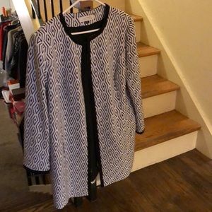 Tahari long black and white zipper blazer jacket